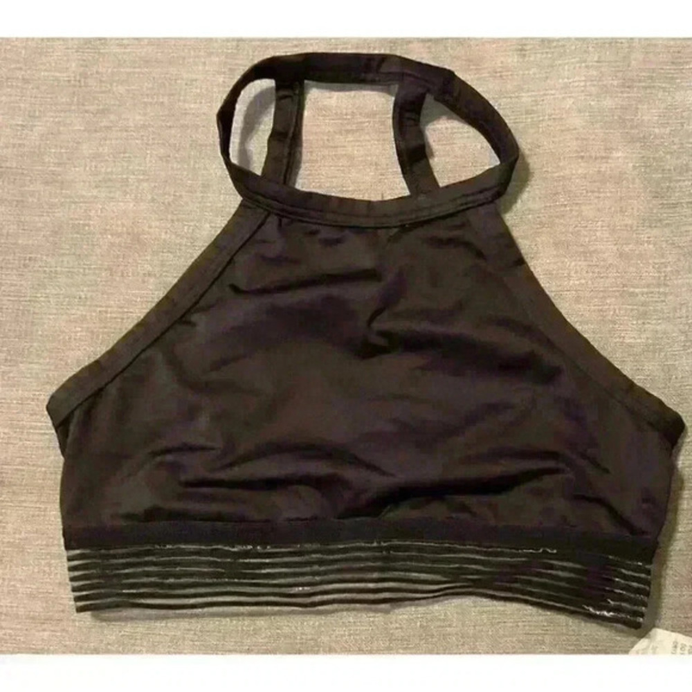 Victoria Sport Womens Black High Neck Mesh Trim Strappy Back Sports Bra Size‎ M